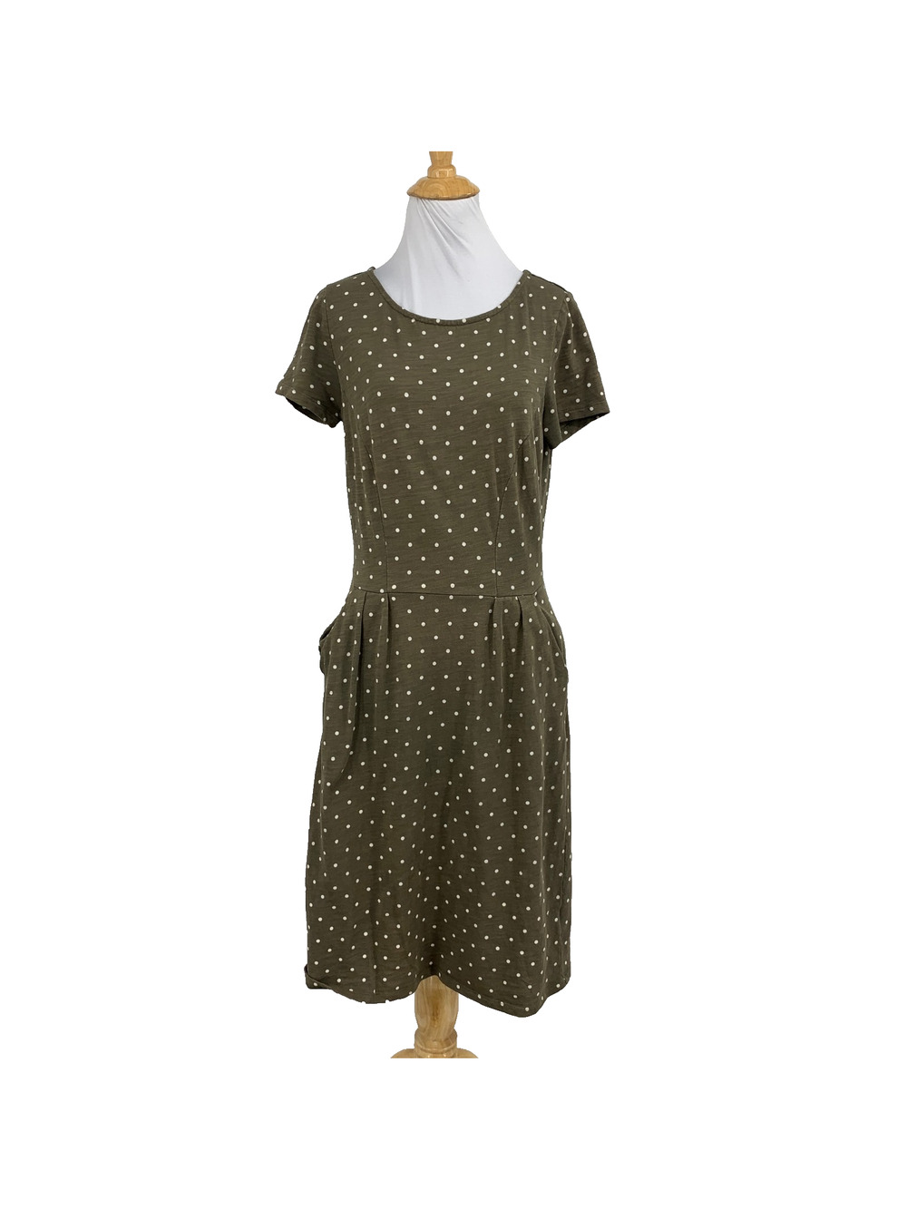Boden Dress Womens 6 Moss Phoebe Jersey Fitted Bodice Polka Dot Short Sleeve